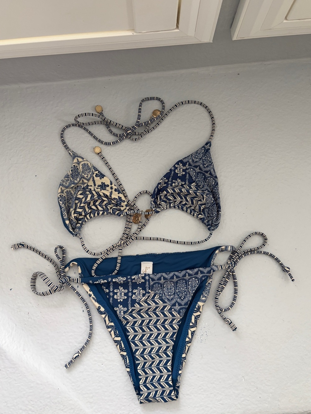 Tigerlily Navy & Cream Mixed Print Tie-Side Bikini